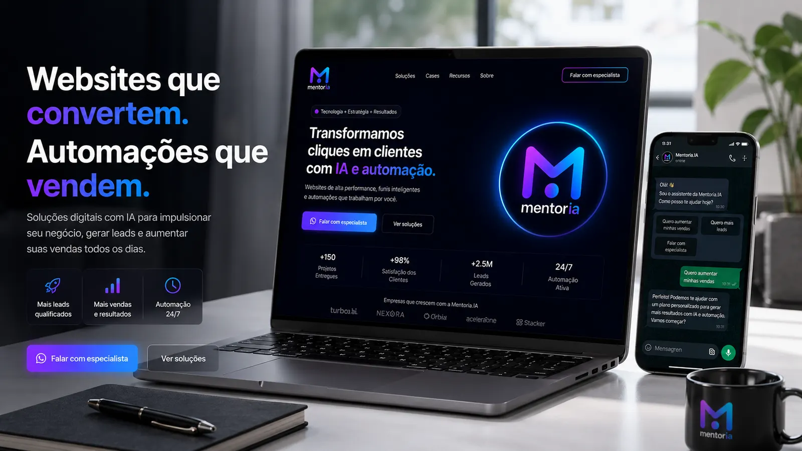 Websites que convertem e automações que vendem — trabalho da mentor.iaa